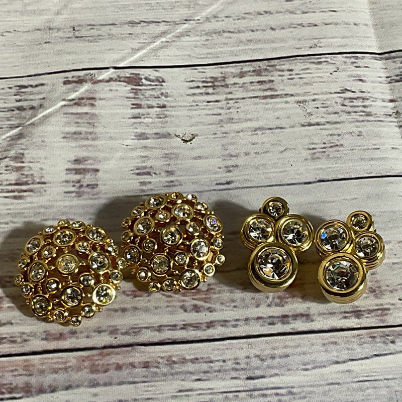 Set of 2 SWAROVSKI Gold Tone Clip On Crystal Earrings