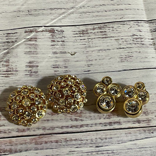 Set of 2 SWAROVSKI Gold Tone Clip On Crystal Earrings