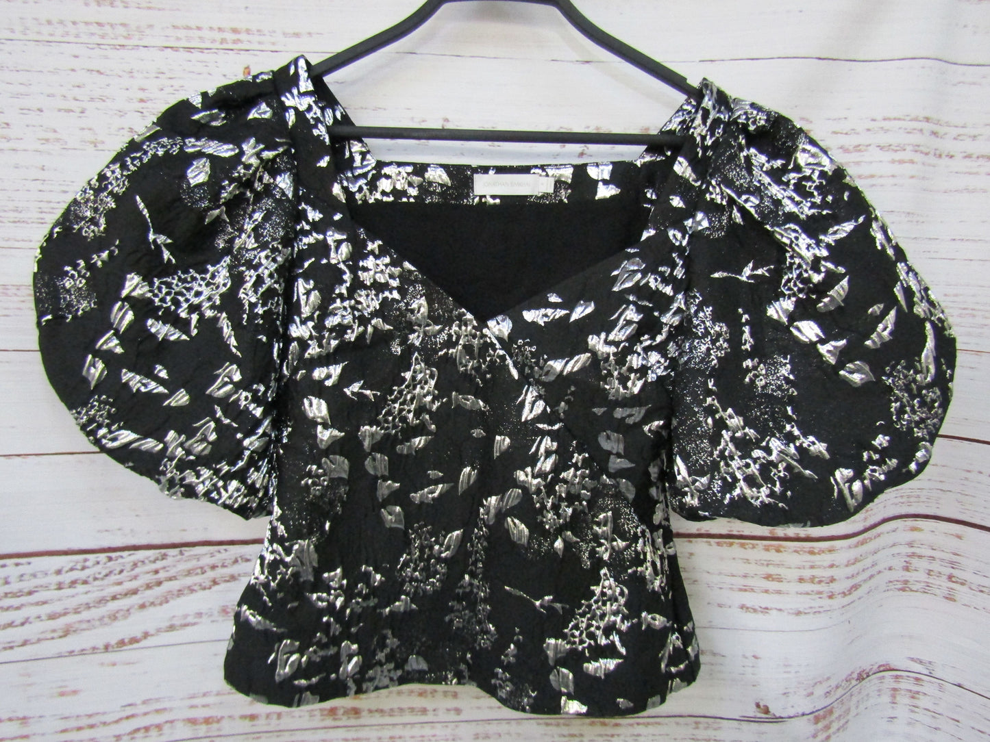 Jonathan Simkhai Taylor Women's Black Puff Sleeve Crop Top Blouse Size 4