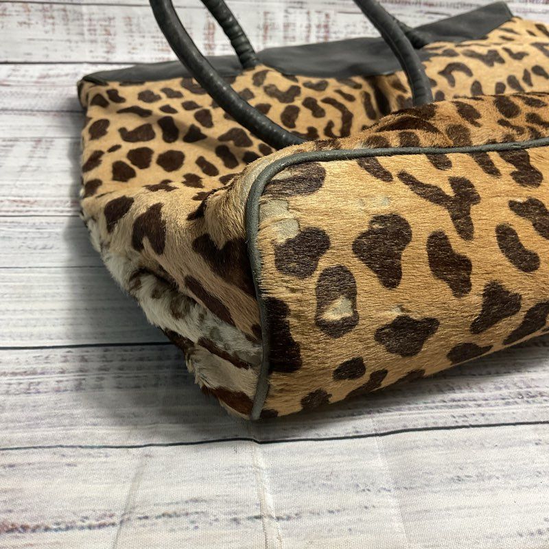 VTG. Maud Faizon Leopard Print Fur and Black Leather Tote Tote