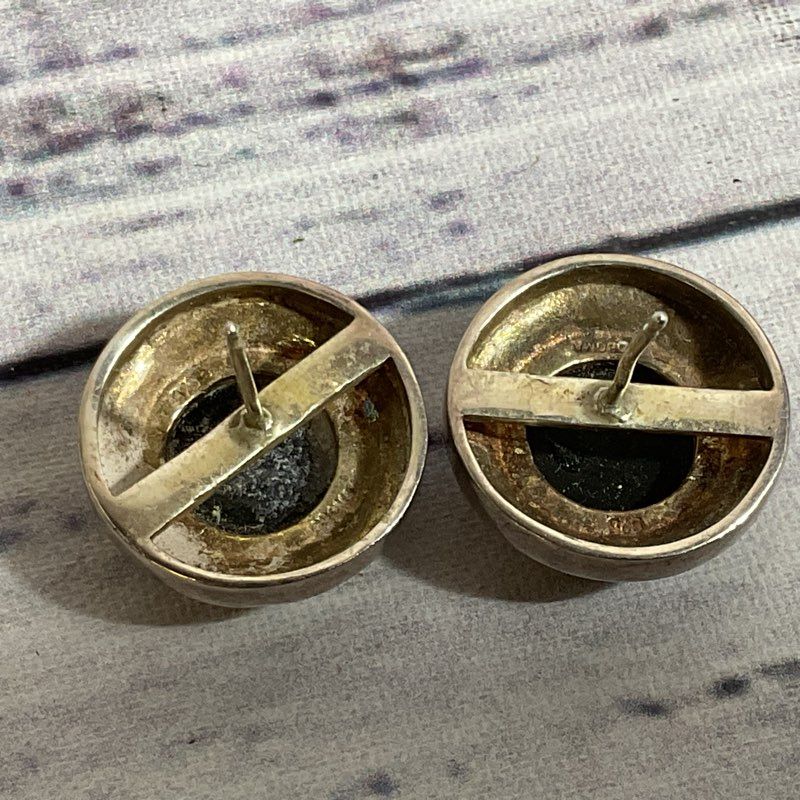 VTG. BOMA Sterling Silver & Onyx Round Stud 15mm Earrings- 7.40g