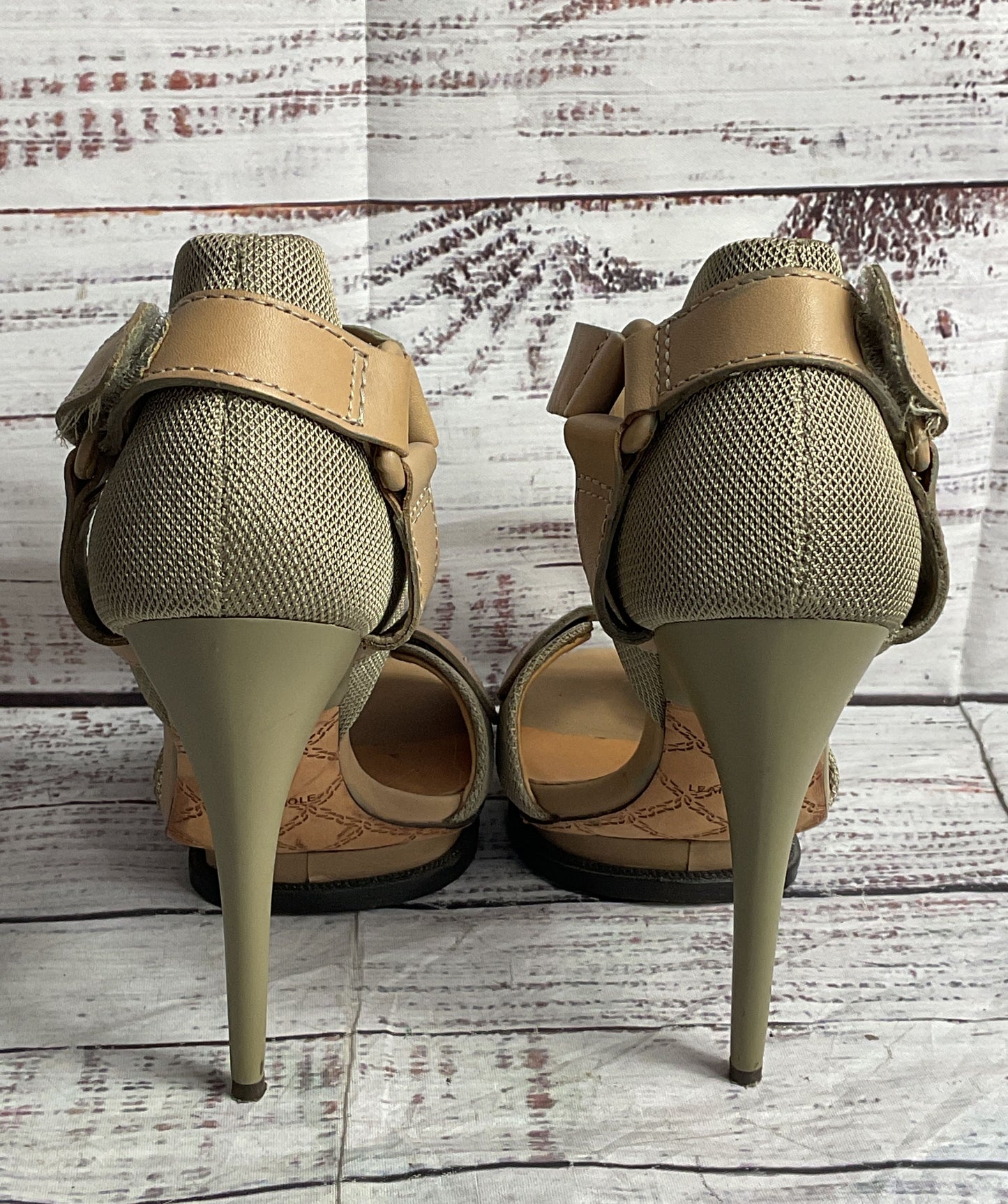 L.A.M.B Leather Charon T-Strap Sandal Beige 6