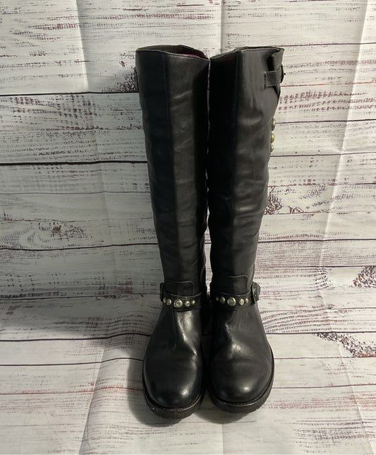 Hollywood Trading Company Women's Black Leather Biker Boots Size 6 US 36 EU