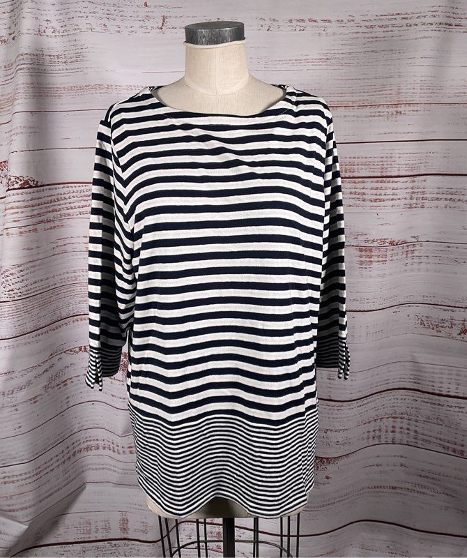 J. Jill Striped Boat Neck Long Sleeve Top Navy Cream XL