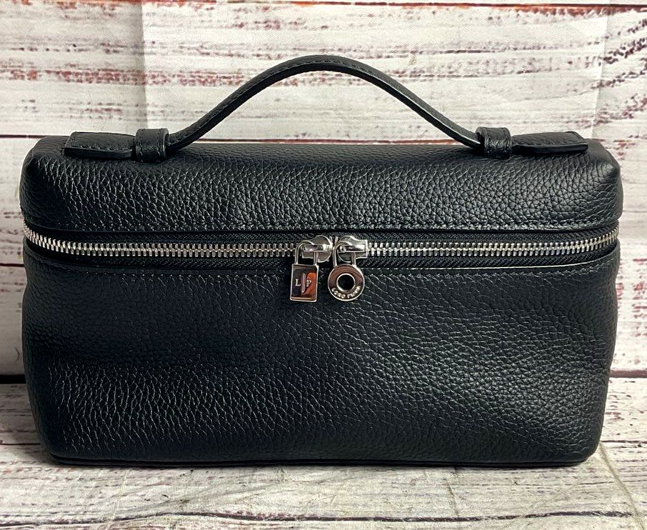 Loro Piana Leather Extra Pocket 19 Top Handle Bag Black Antique Silver