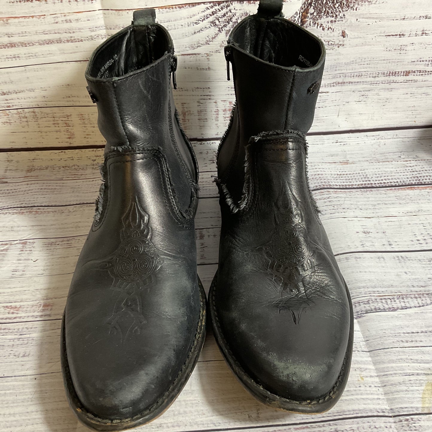 ROCKET DOG Men's Black Leather Frayed Edges Zip Up Ankle Boots- SZ 10