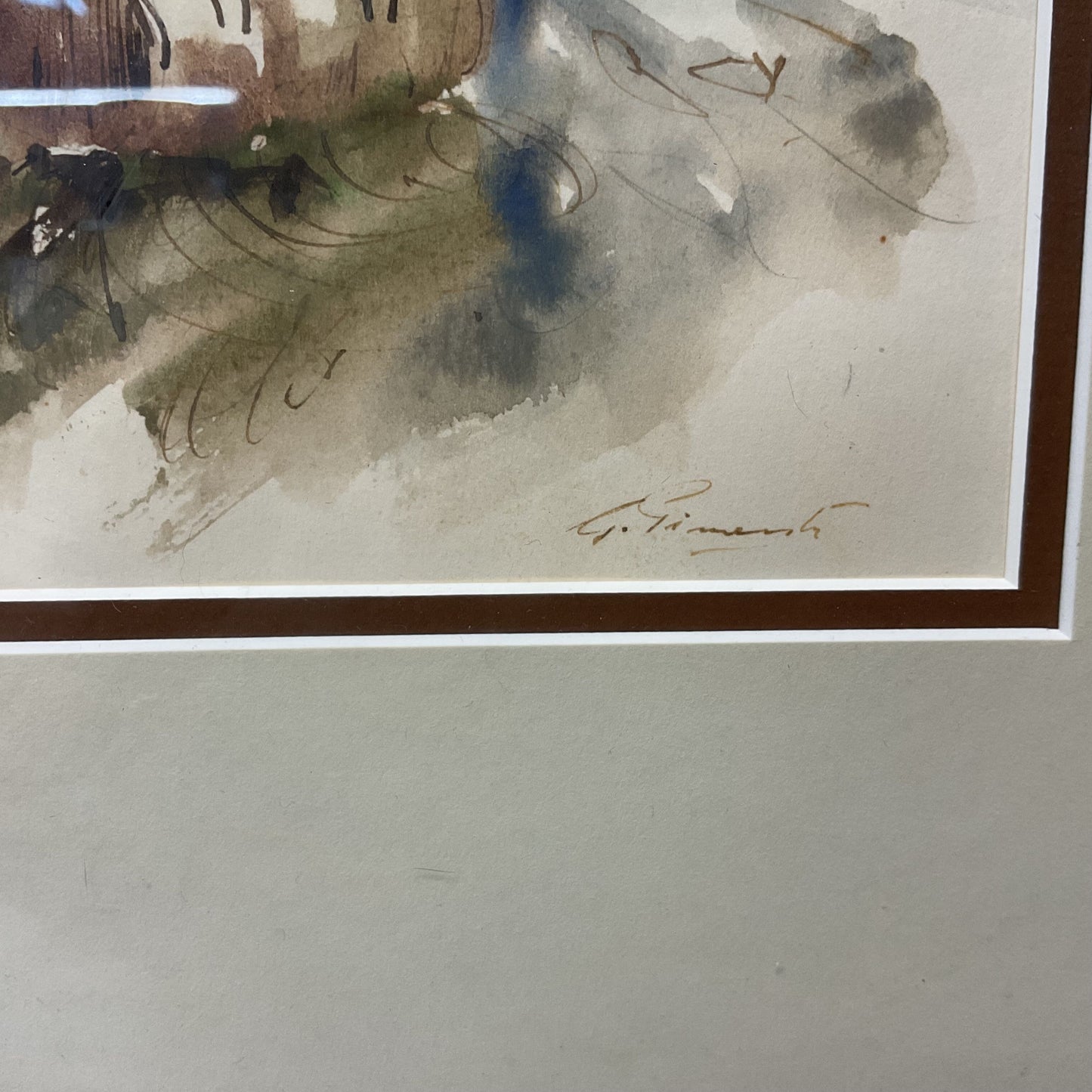 Fisherman Standing On Boat Watercolor Painting by G. Pimenta? Signed.