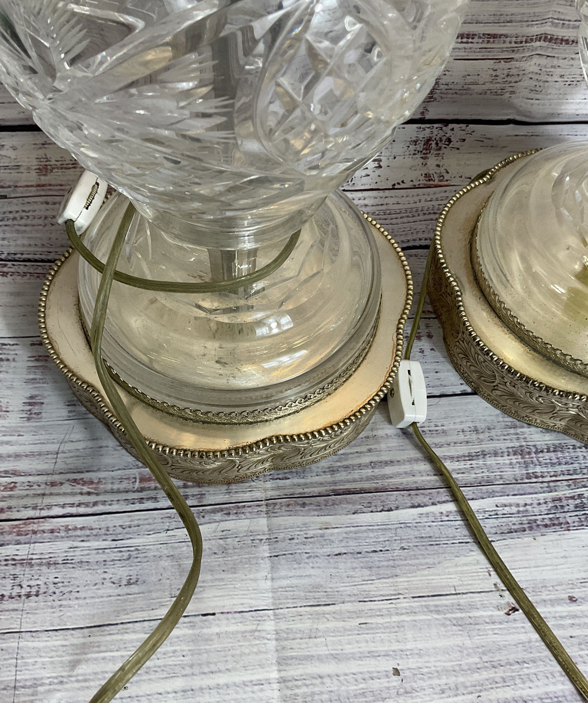 Pair of VTG. Mid Century Cut Crystal Table Lamps- 32" (NO SHADES)