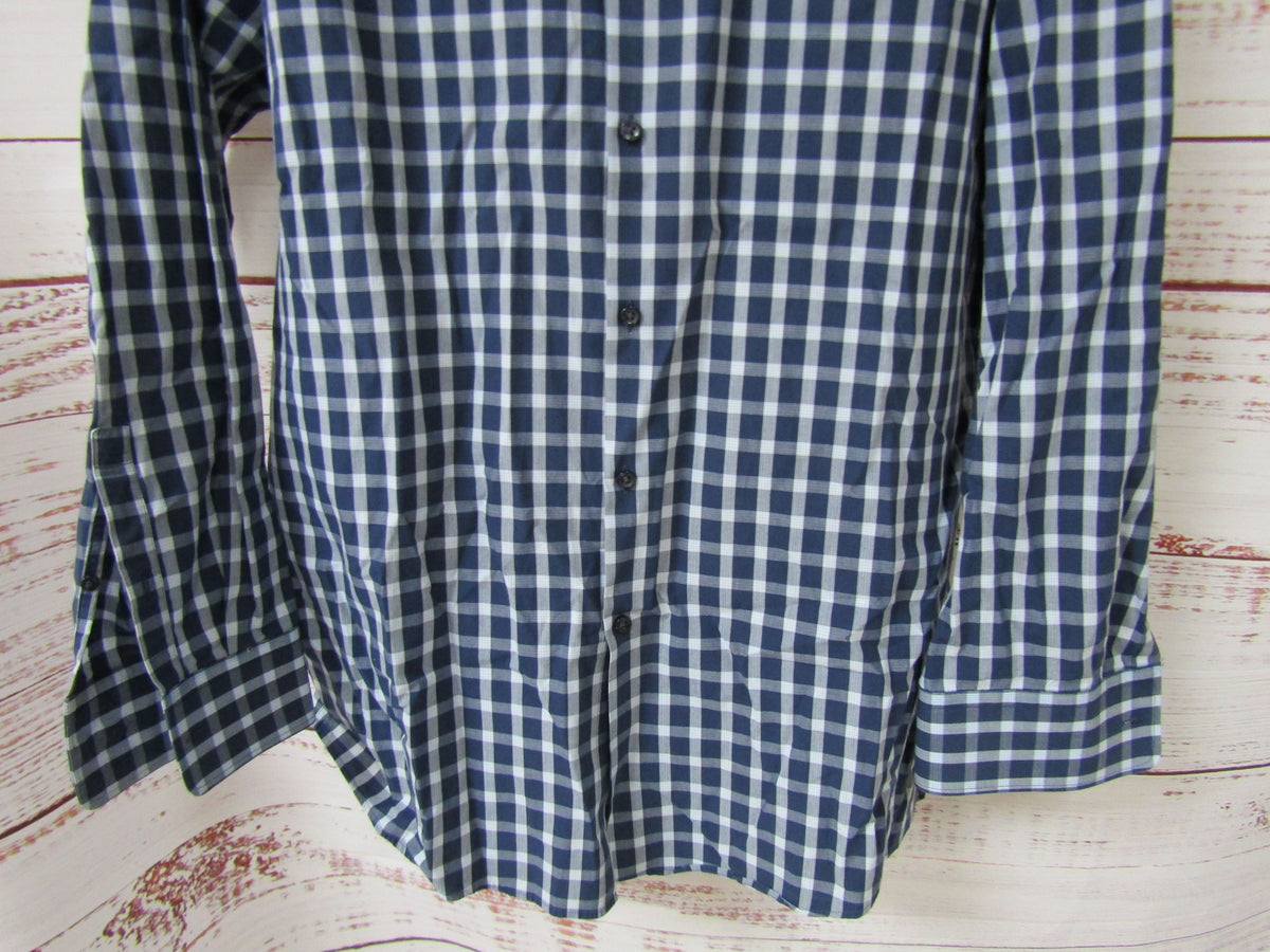 Hugo Boss Mabel Men's Blue Plaid Long Sleeve Shirt Size 17.5