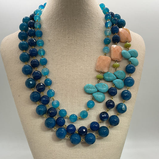 NWT DAVID AUBREY Multi Stone 3 Strand Beaded Necklace- 25"