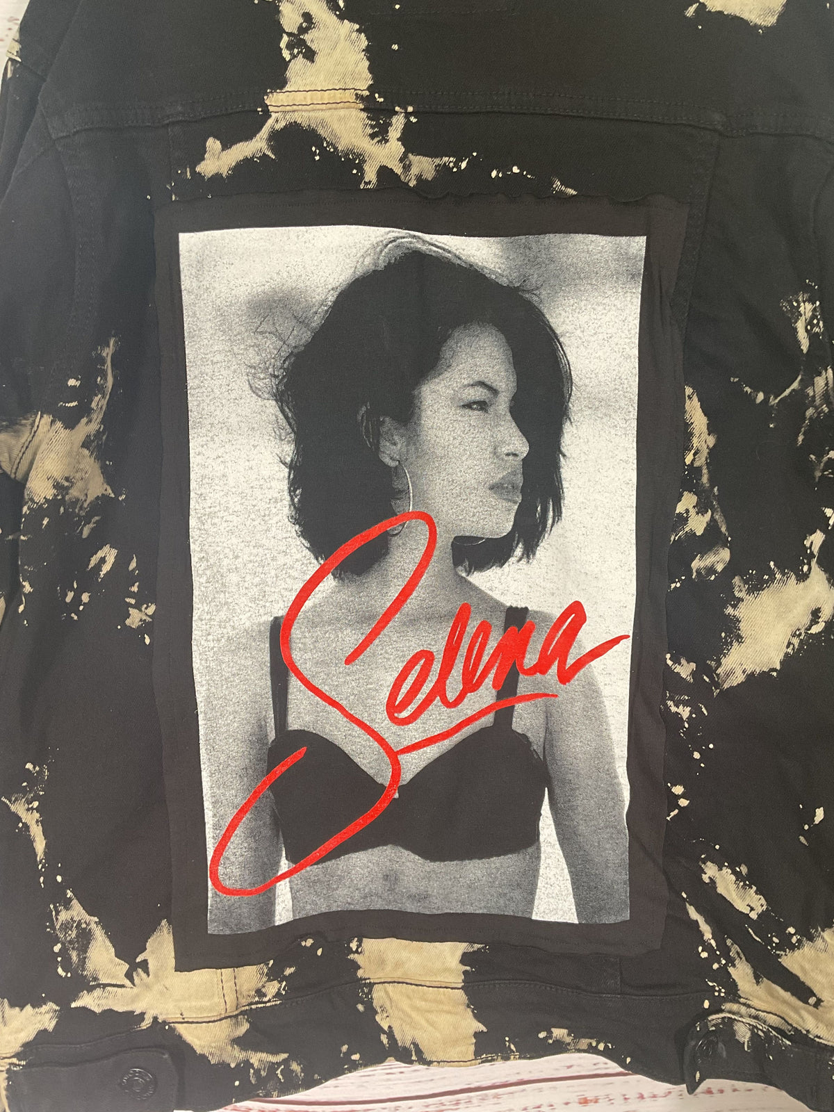 CAYA Black and Beige Denim Jacket with Custom Selena Patch - Size S