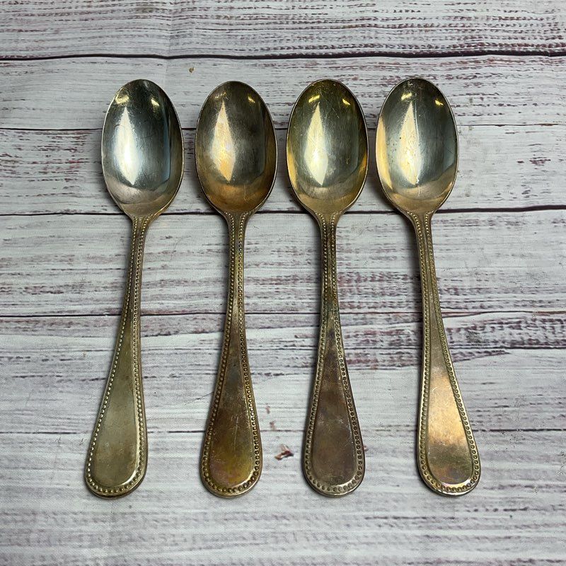 Vintage EPNS A1 Sheffield England 4 Pc. Silverplated Bead Edge Soup Spoon Set