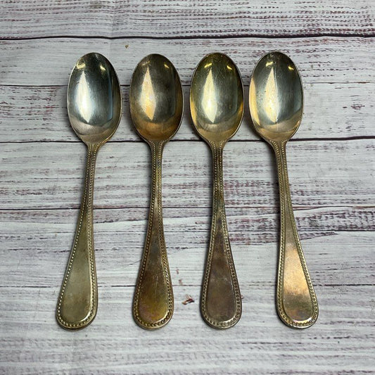 Vintage EPNS A1 Sheffield England 4 Pc. Silverplated Bead Edge Soup Spoon Set
