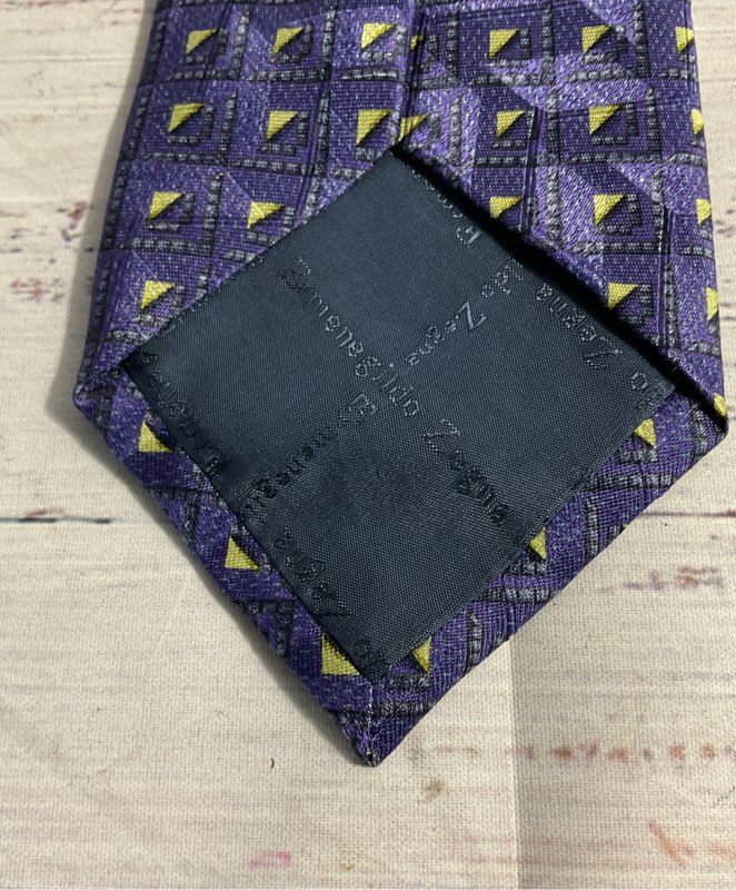Ermenegildo Zegna Men's Square Geometric Purple Pattern 100% Silk Tie