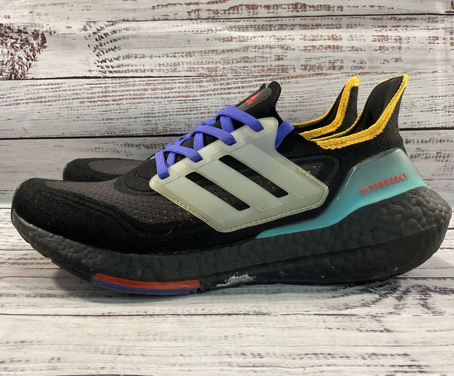 Adidas Ultraboost 21 J Black Pulse Aqua Boy's Sneakers Size 5.5 GX2561