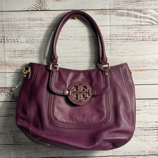 Tory Burch Amanda Hobo Bag Purple Pebbled Leather Tote Purse