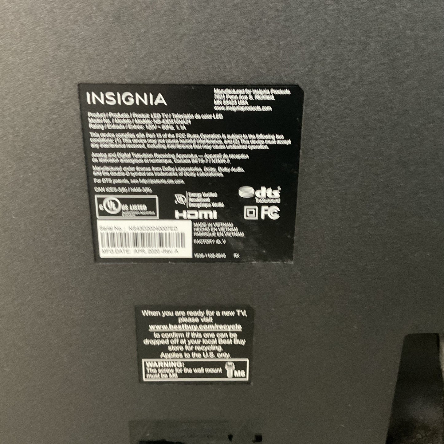 INSIGNIA NS-43D510NA21 43" Led TV with Roku- NO REMOTES FOR BOTH
