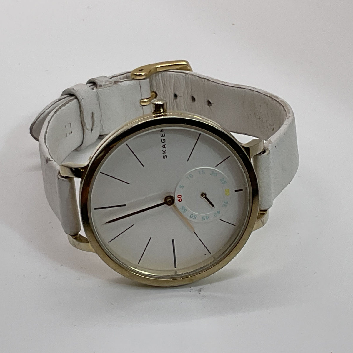 SKAGEN SKW2436 Women's Gold Tone White Dial White Leather Band Watch