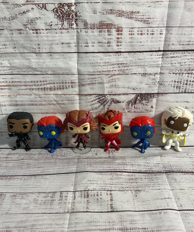 Lot Of 6 Funko Pops Bobbleheads Marvel Storm, Wanda, Black Panther, Mystique