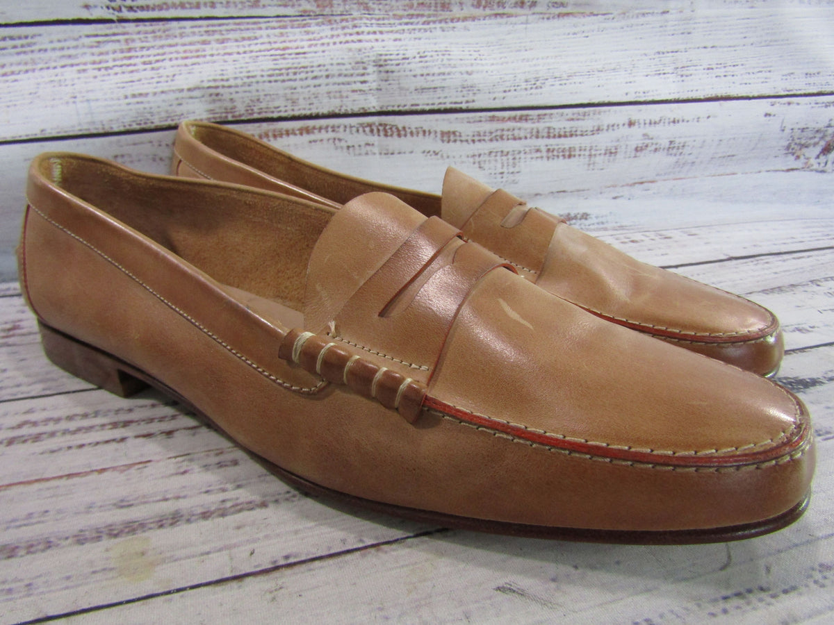 Yanko Men's Tan Leather Penny Loafers Size 7
