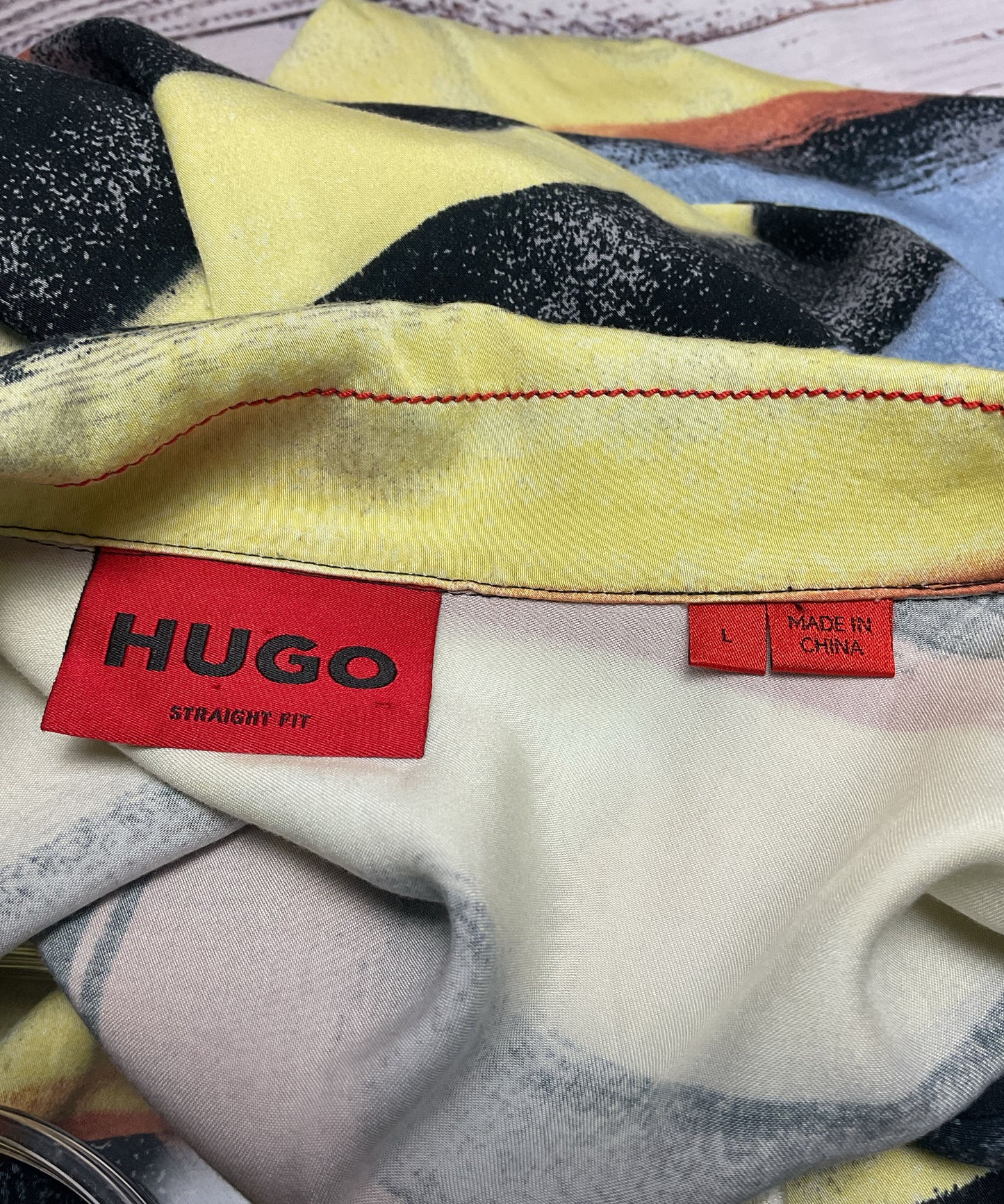 Hugo Boss Yellow Red Black Stripe Button Up Short Sleeve Jacket - Size L
