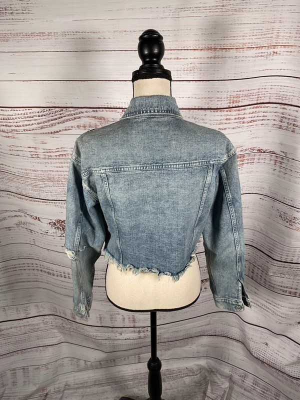 7 For All Mankind Women's Blue Cropped Denim Trucker Jacket Size XS