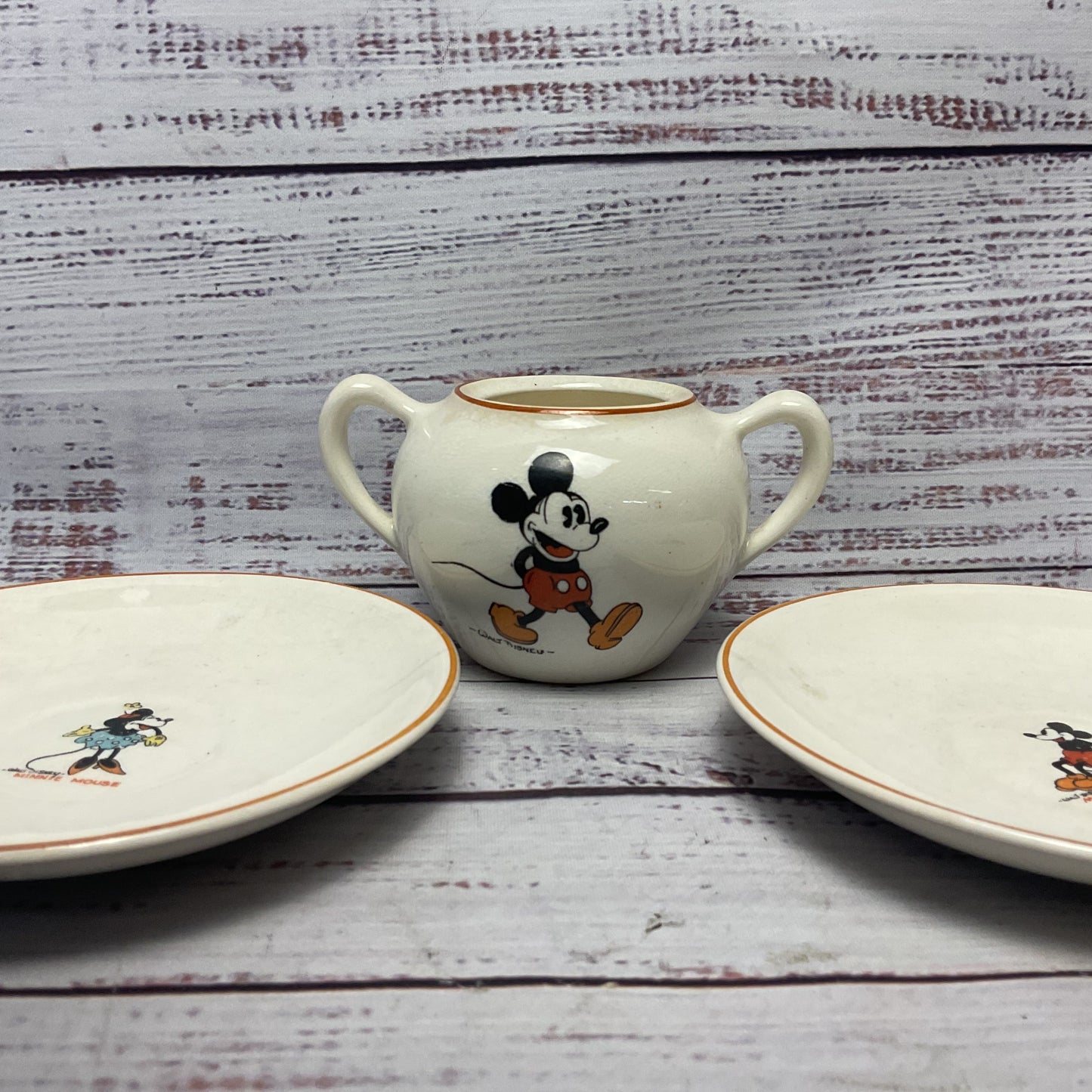 Walt Disney S.C Company Patriot China Minnie Mickey Mouse Plate And Sugar Bowl