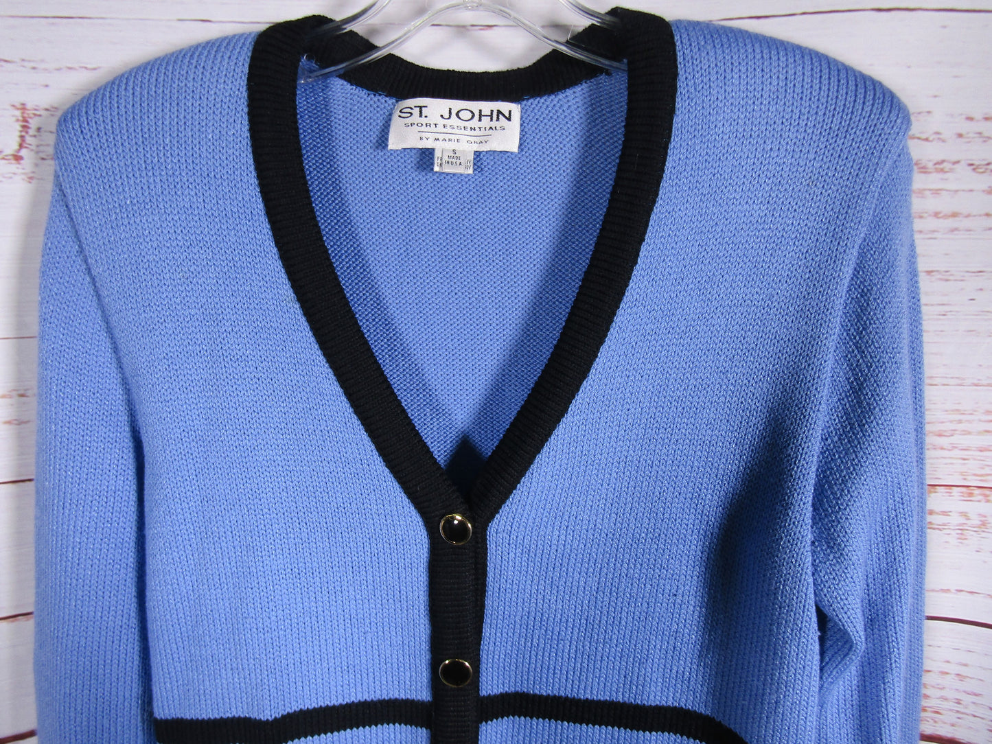 St. John Women's Blue Striped Wool Blend Cardigan Sweater Size S