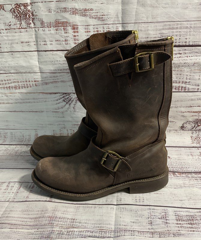 PRIMEBOOTS Engineer Boot Women Brown Leather Biker Belted Buckle Dainite 3 1/8