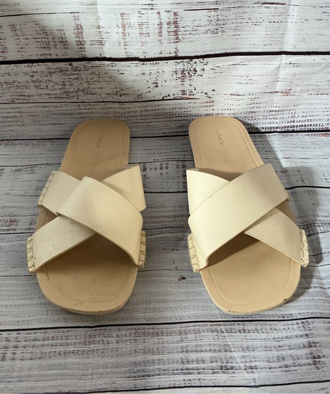 Vince Cream Nico Slide Leather Sandal Size 10