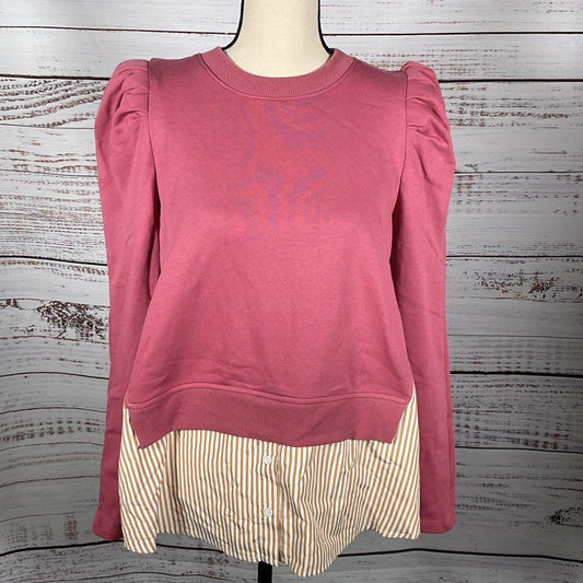 NWT MAEVE Anthropologie Women's Pink Puffy Sleeves Shirt Sweater- SZ M Petite