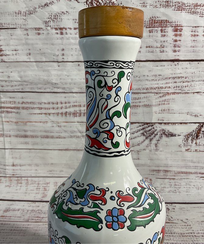 Metaxa Hand Made Porcelain Bottle Empty Decanter 11" Floral