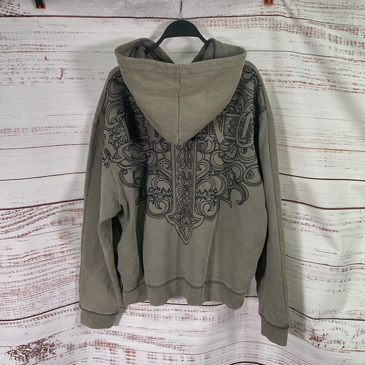 Revenge Gray/Olive Crest Embroidered Streetwear Oversized Hoodie - Size XL