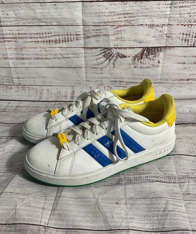 Adidas Grand Court 2.0, LEGO Sneakers White Blue Yellow Size 8.5 US
