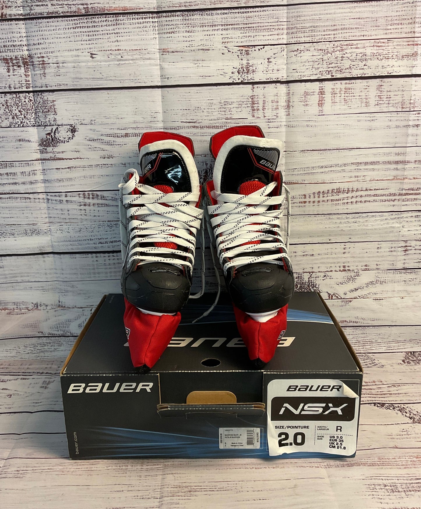 Bauer NSX Juniors Ice Hockey Skates- Black and Red, Size: 3 with Skate Guards