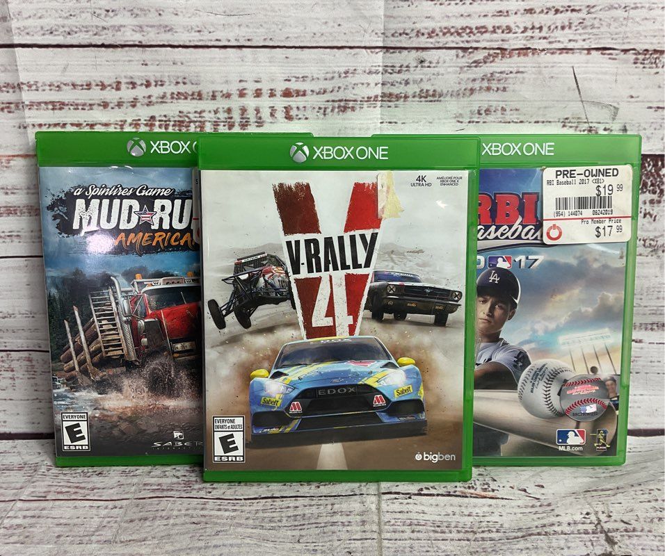 Xbox One Set of 3 RBI Baseball V-Rally 4 Mud Runner Video Games