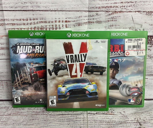 Xbox One Set of 3 RBI Baseball V-Rally 4 Mud Runner Video Games