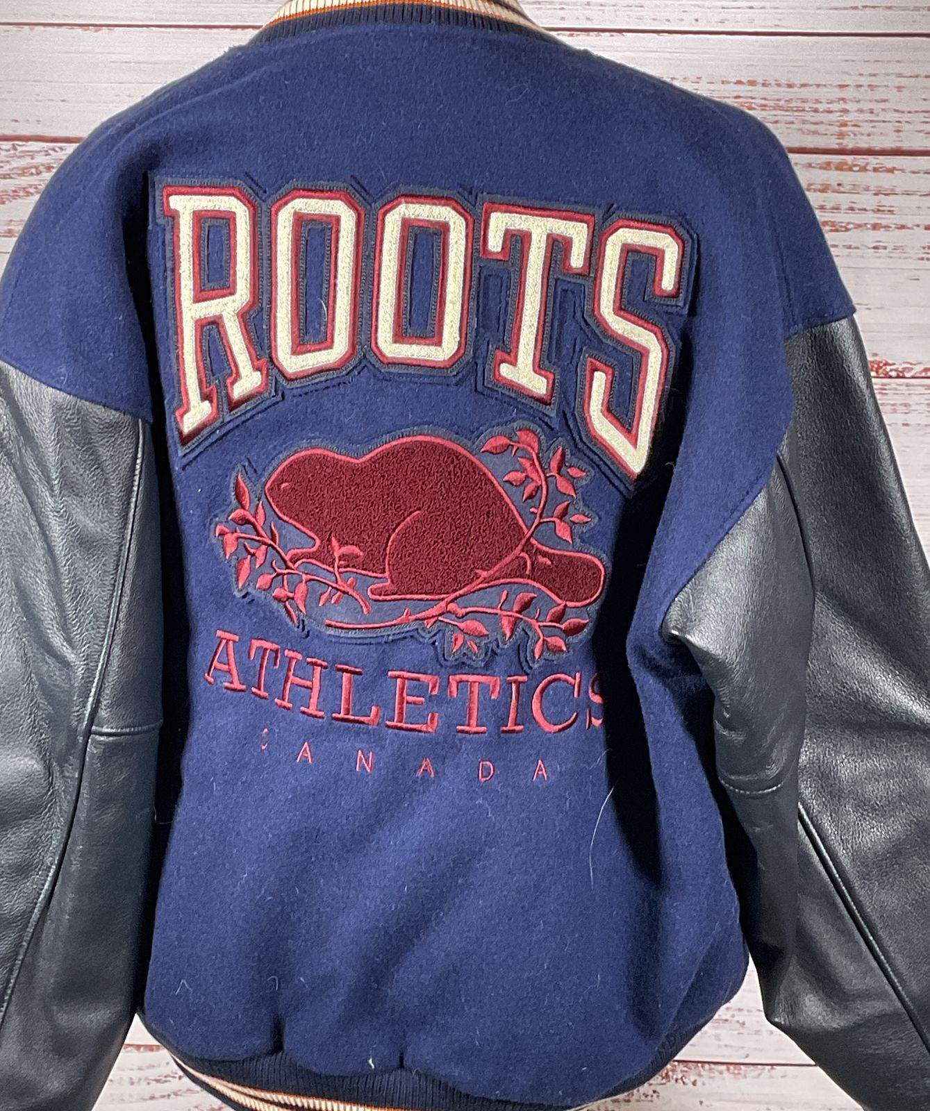 Roots Canada Wool Blend Varsity Jacket Blue S