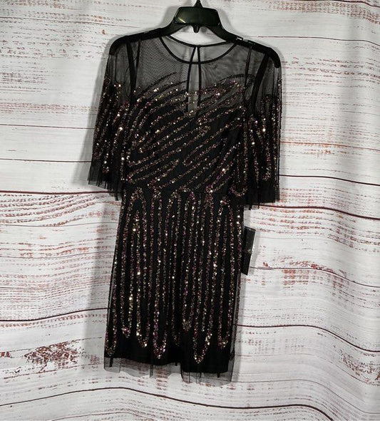 NWT Women's Aidan Mattox Mesh Sequined Dress w/flutter sleeve Size 0 Retail $330