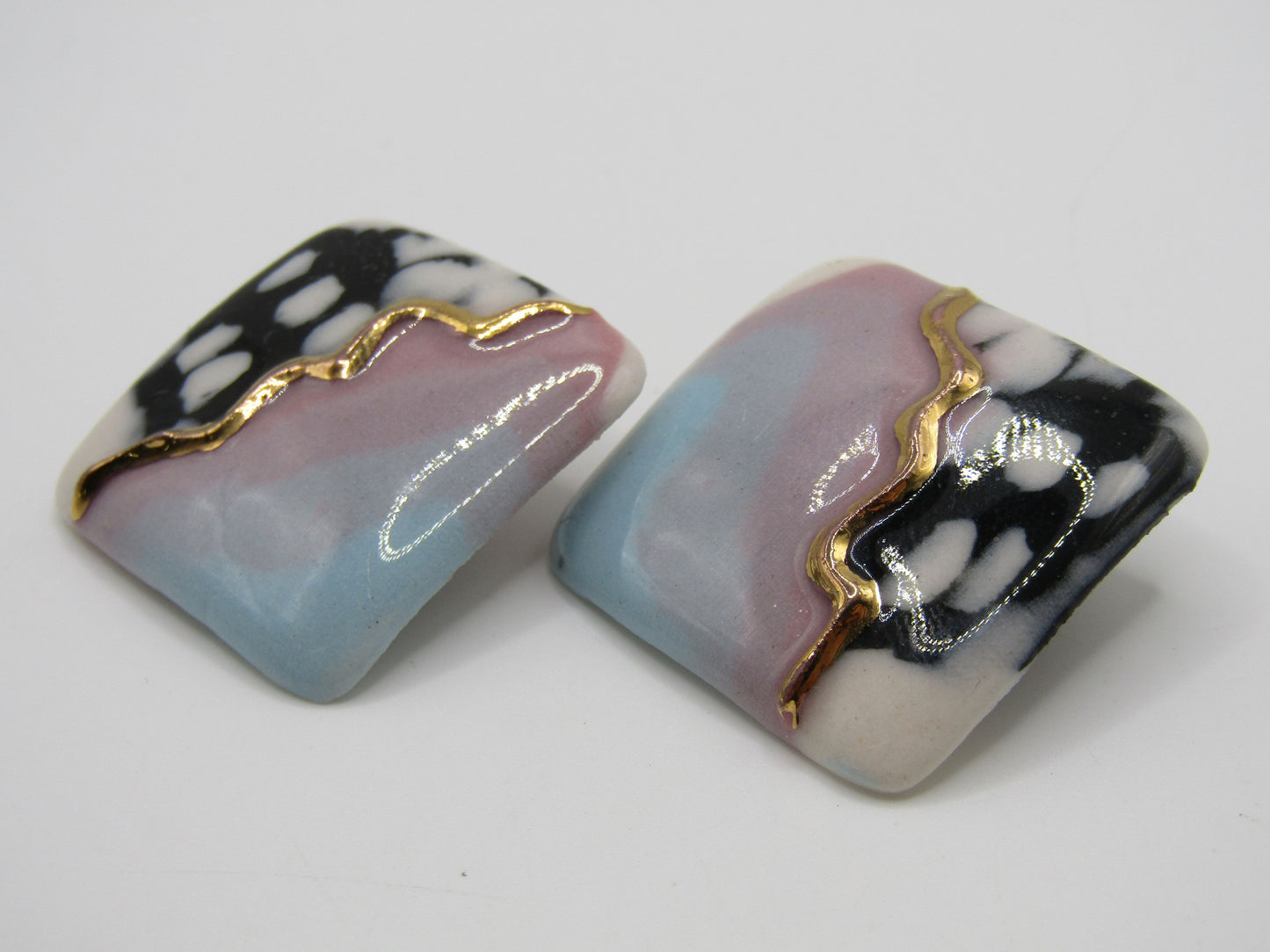 Vintage 1980's Artisan Handcrafted Ceramic Stud Earrings
