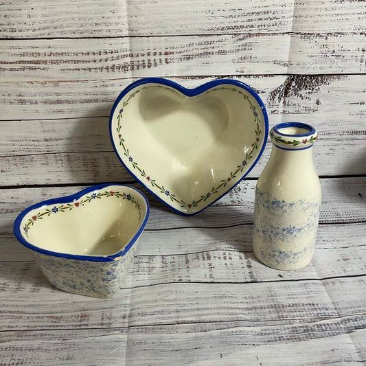 VTG JO-CHER Collectables 2 Heart Serving Bowls & Small Pitcher 7.5", 5.5", 6.25"
