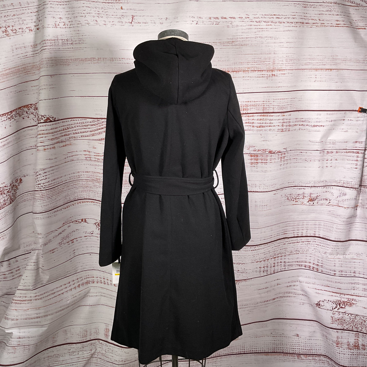 KENSIE Women's Black Hooded Belted Overcoat- SZ M