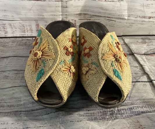 Robert Clergerie Raffia Floral Platform Wedge Sandals Multicolor 7.5