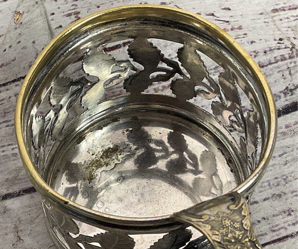 Buch Antique Russian 2.5" Podstakannik Tea Glass Holder Silver Plated