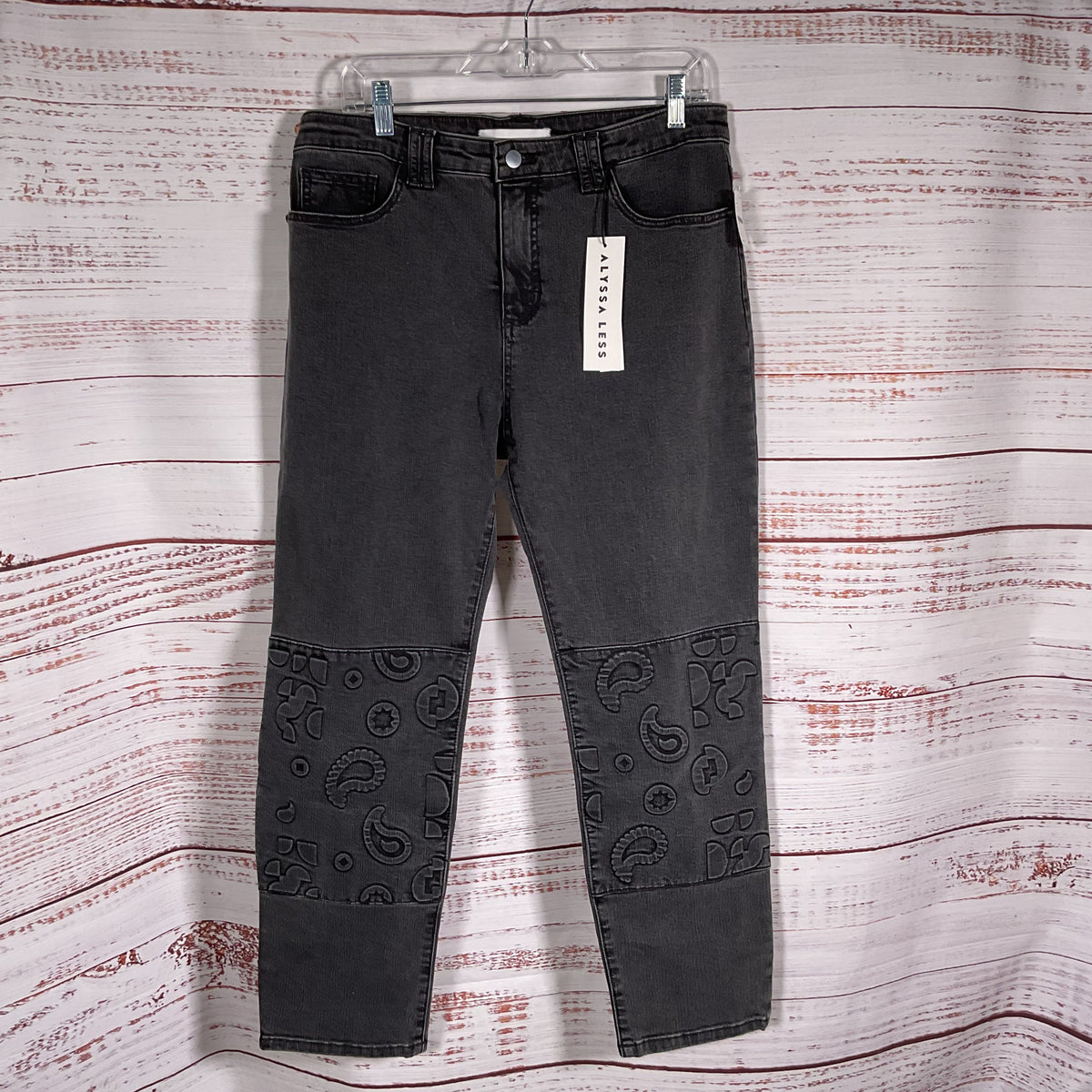 NWT ALYSSA LESS by ALYSSA LESSER Patti Slim Embossed Paisley Jeans SZ 31
