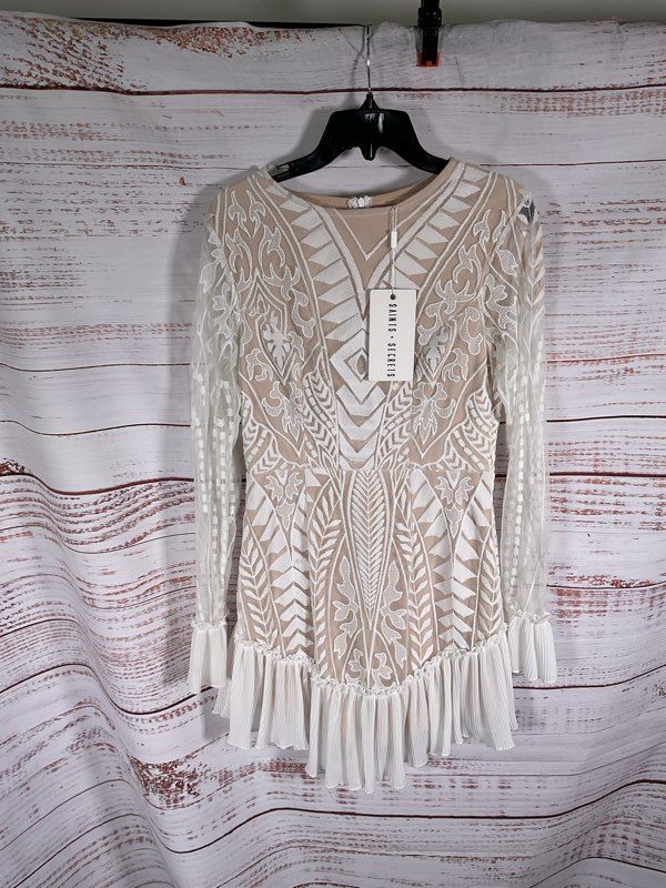 NWT Women's Saints + Secrets White Lace Long Sleeve Mini Dress Size M