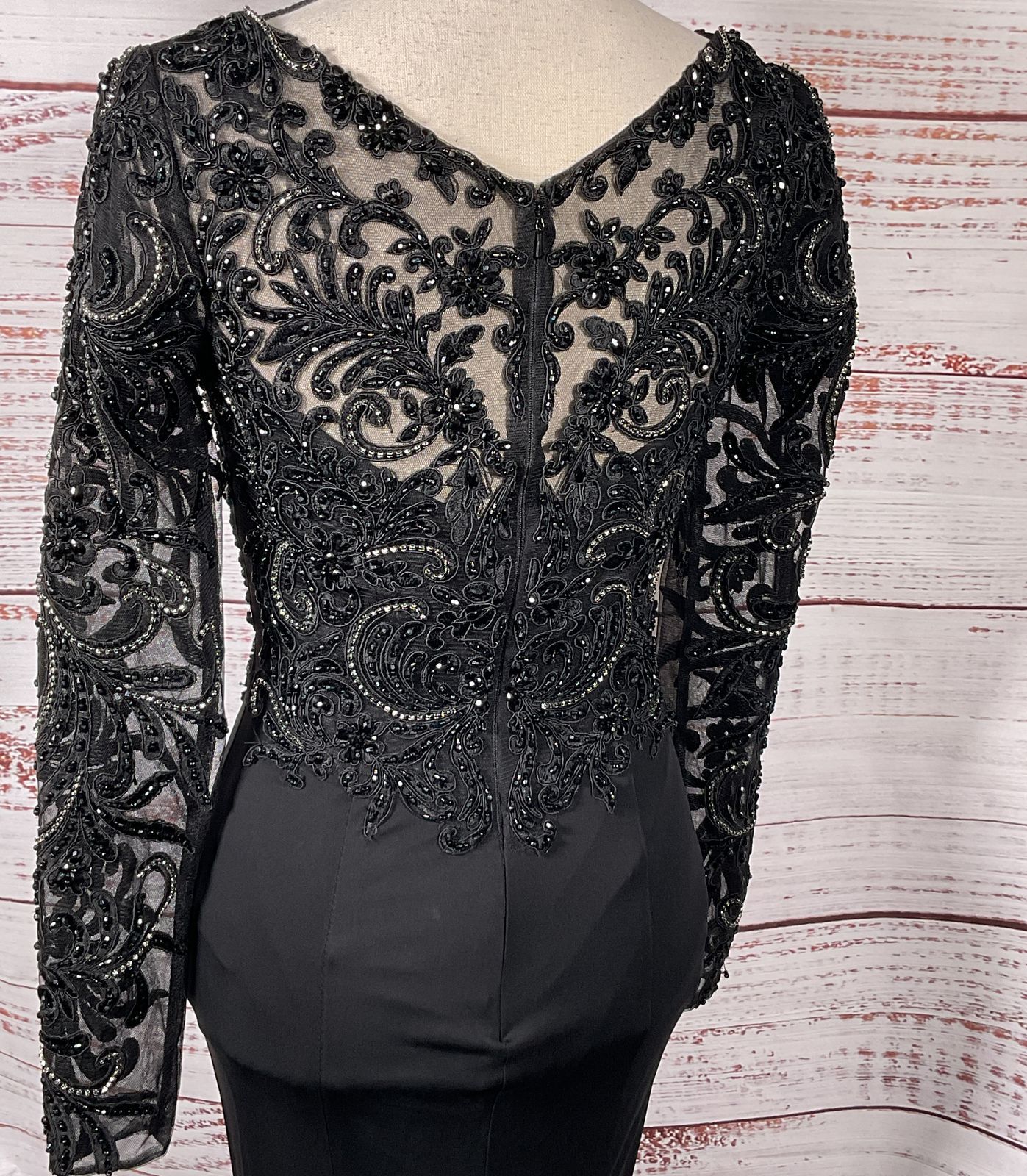 Terani Lacy Mermaid Long-Sleeve Gown Black 4