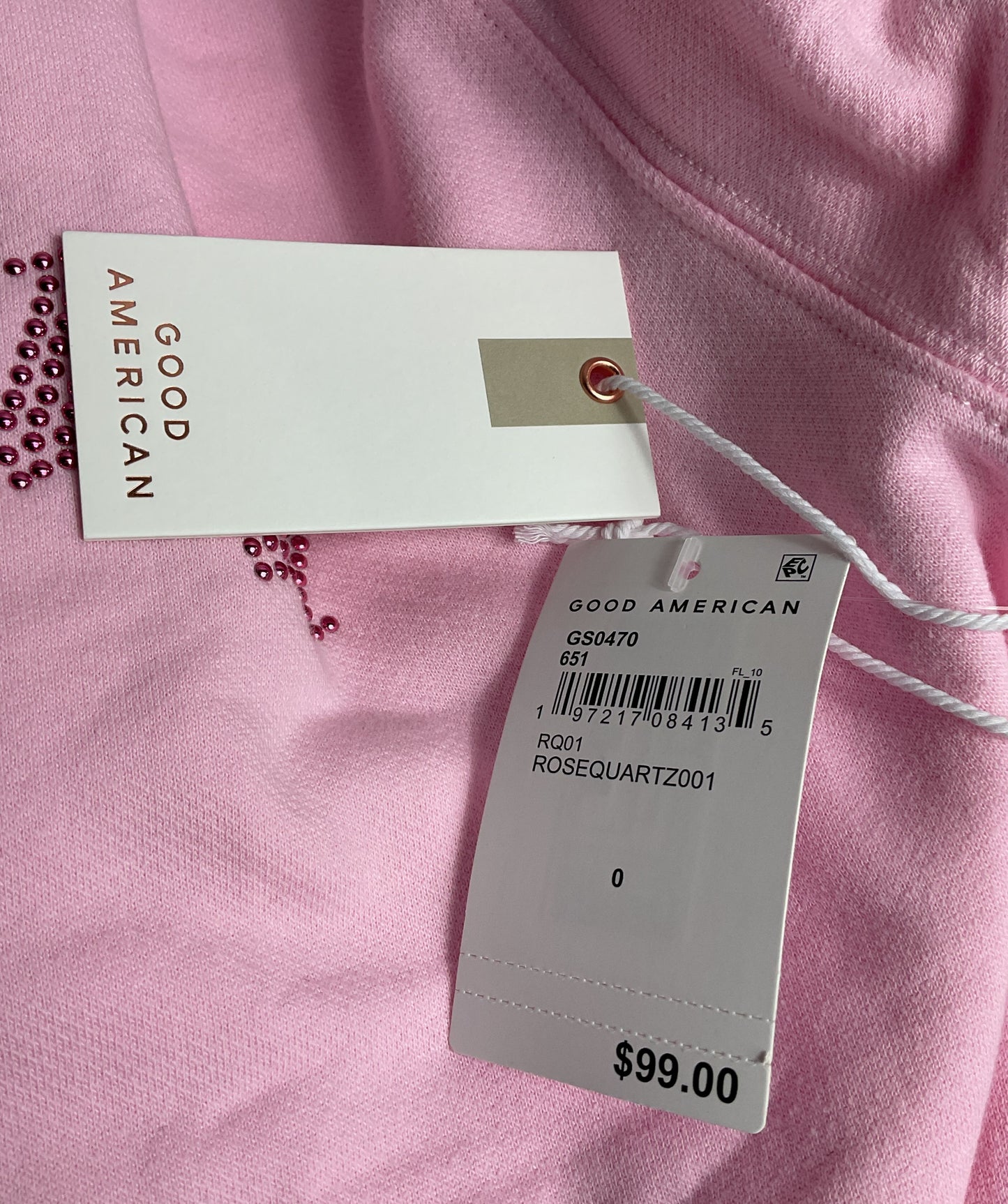Good American Good Mama Oversized Faux Rhinestone Sweatshirt Pink Quartz 0