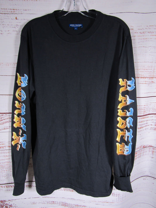 Born x Raised Men's Distressed Black Cotton Long Sleeve T-Shirt Size S