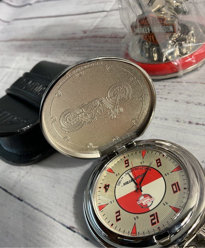 Harley Davidson Sportster Precision Pocket Watch & Eagle Stand By Franklin Mint
